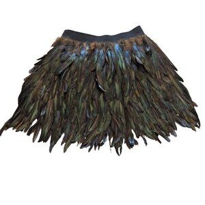 Real Feather Statement Mini Skirt | Iridescent Black Green Brown Plumage *OS